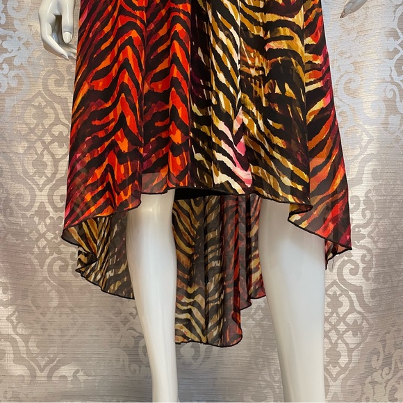 VALERIE BERTINELLI Chiffon Tiger Pattern Animal Print High Low Maxi Boho Dress L - Picture 7 of 11